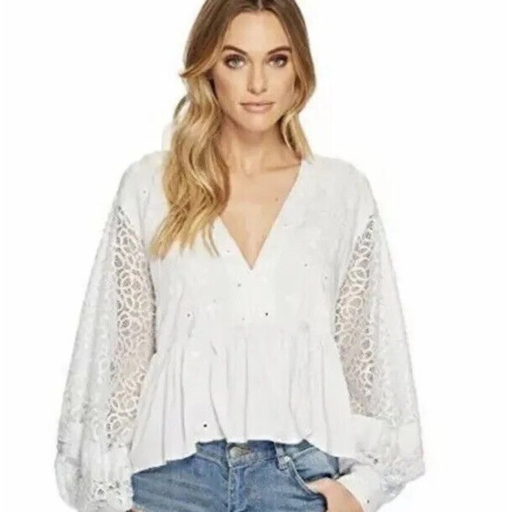 Free People Boogie All Night Blouse Light Blue